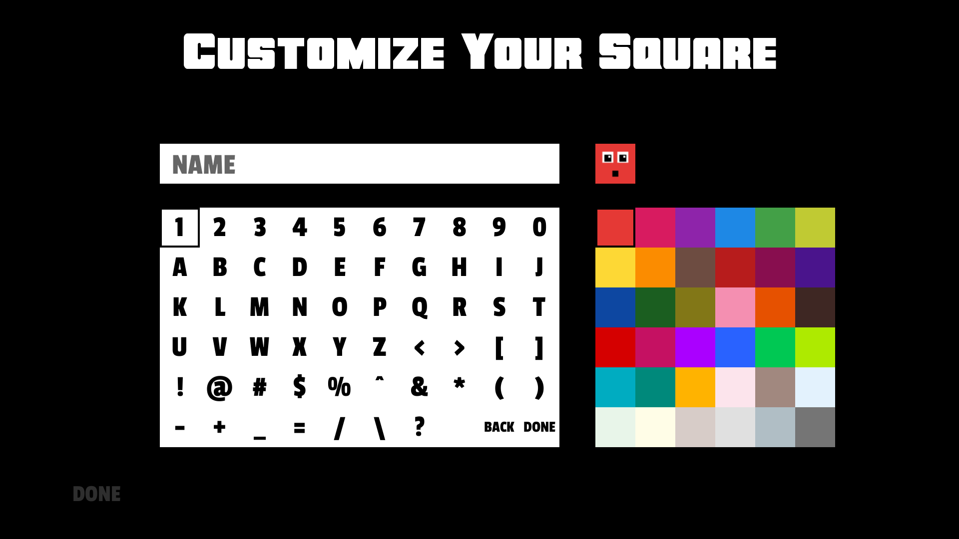 Player customization screen